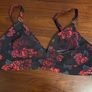La Vie En Rose Red Floral Black Bra - XXL - new!